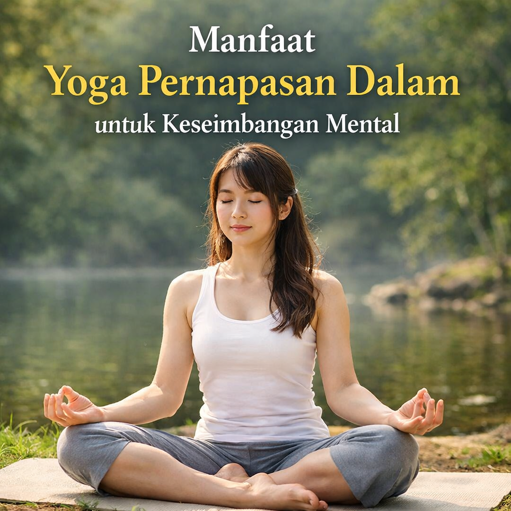 Wanita Jepang melakukan yoga pernapasan dalam untuk keseimbangan mental di alam terbuka