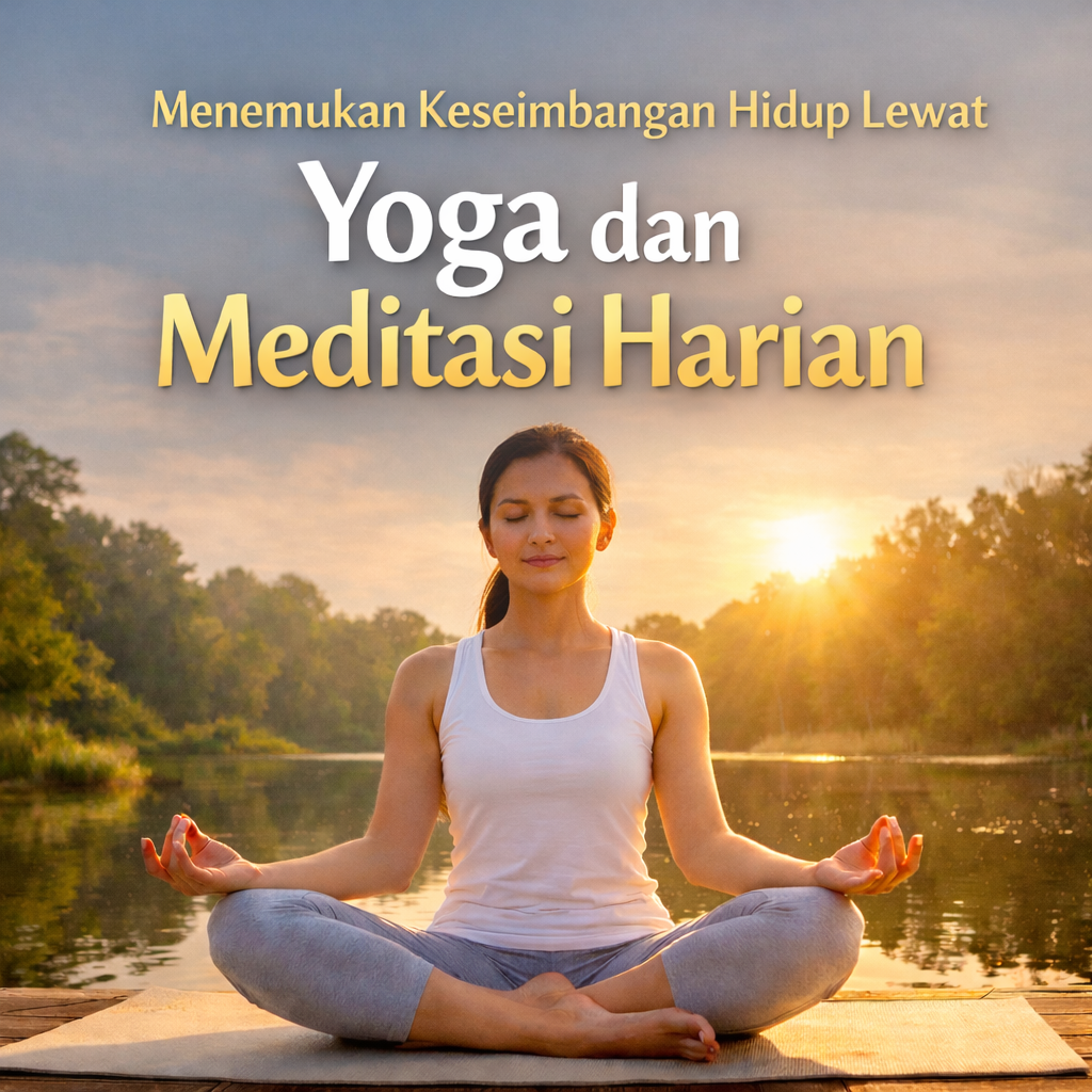 Wanita Asia melakukan yoga meditasi harian di alam terbuka dengan suasana tenang